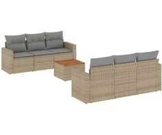 Sofa Sofos komplektas su pagalvėlėmis, 7 dalių, smėlio, poliratanas