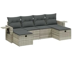 Sofa Sofos komplektas su pagalvėlėmis, 6 dalių, pilkas, poliratanas