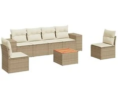 Sofa Sofos komplektas su pagalvėlėmis, 7 dalių, smėlio, poliratanas