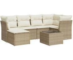Sofa Sofos komplektas su pagalvėlėmis, 7 dalių, smėlio, poliratanas
