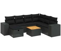 Sofa Sofos komplektas su pagalvėlėmis, 8 dalių, juodas, poliratanas