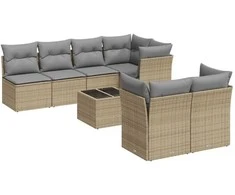 Sofa Sofos komplektas su pagalvėlėmis, 8 dalių, smėlio, poliratanas