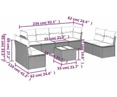 Sofa Sofos komplektas su pagalvėlėmis, 9 dalių, pilkas, poliratanas