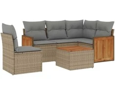 Sofa Sofos komplektas su pagalvėlėmis, 6 dalių, smėlio, poliratanas