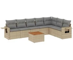 Sofa Sofos komplektas su pagalvėlėmis, 8 dalių, smėlio, poliratanas