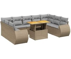 Lauko baldų komplektas Sofos komplektas su pagalvėlėmis, 10 dalių, smėlio, poliratanas