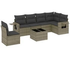 Sofa Sofos komplektas su pagalvėlėmis, 7 dalių, pilkas, poliratanas