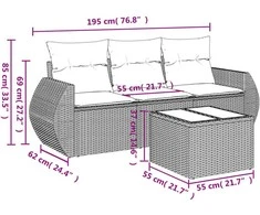 Sofa Sofos komplektas su pagalvėlėmis, 4 dalių, rudas, poliratanas