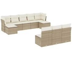 Sofa Sofos komplektas su pagalvėlėmis, 10 dalių, smėlio, poliratanas