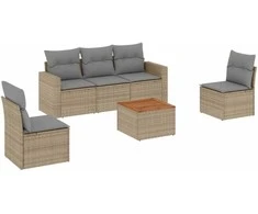 Sofa Sofos komplektas su pagalvėlėmis, 6 dalių, smėlio, poliratanas
