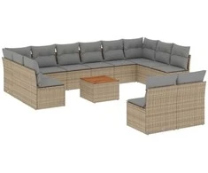 Sofa Sofos komplektas su pagalvėlėmis, 13 dalių, smėlio, poliratanas