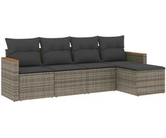 Lauko baldų komplektas Sofos komplektas su pagalvėlėmis, 5 dalių, pilkas, poliratanas