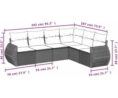 Sofa Sofos komplektas su pagalvėlėmis, 6 dalių, pilkas, poliratanas