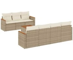 Sofa Sofos komplektas su pagalvėlėmis, 8 dalių, smėlio, poliratanas