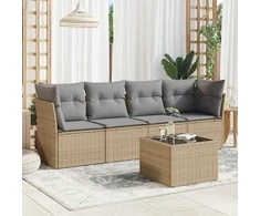 Sofa Sofos komplektas su pagalvėlėmis, 5 dalių, smėlio, poliratanas
