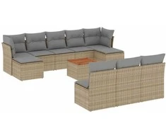 Sofa Sofos komplektas su pagalvėlėmis, 11 dalių, smėlio, poliratanas