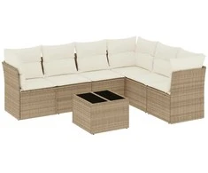 Sofa Sofos komplektas su pagalvėlėmis, 7 dalių, smėlio, poliratanas