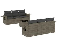 Sofa Sofos komplektas su pagalvėlėmis, 7 dalių, pilkas, poliratanas