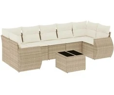 Sofa Sofos komplektas su pagalvėlėmis, 8 dalių, smėlio, poliratanas