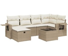 Sofa Sofos komplektas su pagalvėlėmis, 7 dalių, smėlio, poliratanas