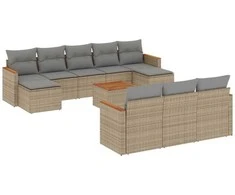 Sofa Sofos komplektas su pagalvėlėmis, 11 dalių, smėlio, poliratanas