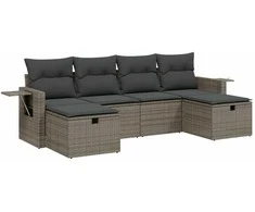 Sofa Sofos komplektas su pagalvėlėmis, 6 dalių, pilkas, poliratanas