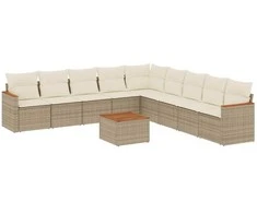 Sofa Sofos komplektas su pagalvėlėmis, 10 dalių, smėlio, poliratanas