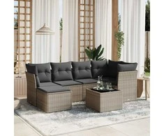 Lauko baldų komplektas Sofos komplektas su pagalvėlėmis, 7 dalių, pilkas, poliratanas