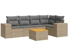 Sofa Sofos komplektas su pagalvėlėmis, 6 dalių, smėlio, poliratanas