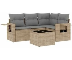 Sofa Sofos komplektas su pagalvėlėmis, 5 dalių, smėlio, poliratanas