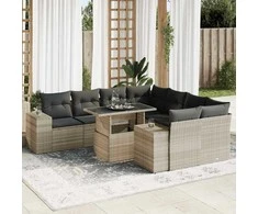 Lauko baldų komplektas Sofos komplektas su pagalvėlėmis, 9 dalių, pilkas, poliratanas