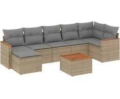 Sofa Sofos komplektas su pagalvėlėmis, 8 dalių, smėlio, poliratanas