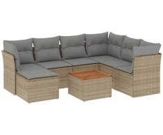 Sofa Sofos komplektas su pagalvėlėmis, 8 dalių, smėlio, poliratanas