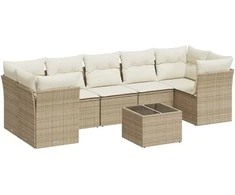 Sofa Sofos komplektas su pagalvėlėmis, 8 dalių, smėlio, poliratanas