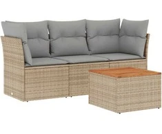 Sofa Sofos komplektas su pagalvėlėmis, 4 dalių, smėlio, poliratanas