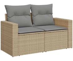 Sofa Sofos komplektas su pagalvėlėmis, 5 dalių, smėlio, poliratanas