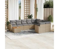 Sofa Sofos komplektas su pagalvėlėmis, 10 dalių, smėlio, poliratanas