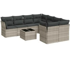 Sofa Sofos komplektas su pagalvėlėmis, 9 dalių, pilkas, poliratanas