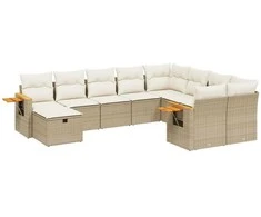 Sofa Sofos komplektas su pagalvėlėmis, 10 dalių, smėlio, poliratanas