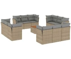 Sofa Sofos komplektas su pagalvėlėmis, 13 dalių, smėlio, poliratanas