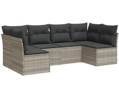 Sofa Sofos komplektas su pagalvėlėmis, 6 dalių, pilkas, poliratanas