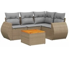 Sofa Sofos komplektas su pagalvėlėmis, 5 dalių, smėlio, poliratanas