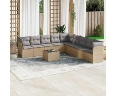 Sofa Sofos komplektas su pagalvėlėmis, 10 dalių, smėlio, poliratanas