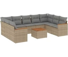 Sofa Sofos komplektas su pagalvėlėmis, 10 dalių, smėlio, poliratanas