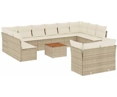 Sofa Sofos komplektas su pagalvėlėmis, 13 dalių, smėlio, poliratanas