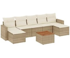 Sofa Sofos komplektas su pagalvėlėmis, 8 dalių, smėlio, poliratanas