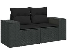 Sofa Sofos komplektas su pagalvėlėmis, 7 dalių, juodas, poliratanas