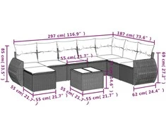 Lauko baldų komplektas Sofos komplektas su pagalvėlėmis, 8 dalių, juodas, poliratanas
