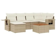 Sofa Sofos komplektas su pagalvėlėmis, 7 dalių, smėlio, poliratanas