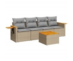 Sofa Sofos komplektas su pagalvėlėmis, 5 dalių, smėlio, poliratanas